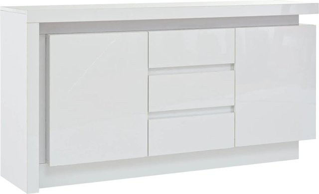 okwish Sideboard mit 3 Schubladen und LED-Beleuchtung in Weiß, modern für dein Wohnzimmer, B/T/H: 140 x 35 x 72 cm - Bild 1