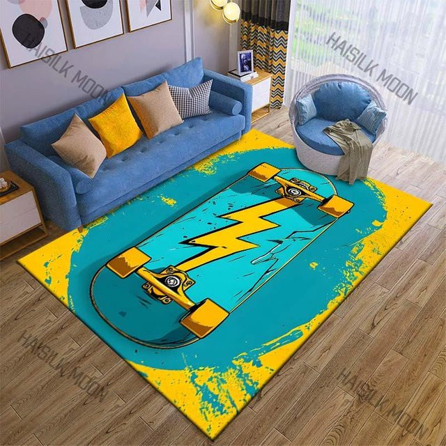 Karpetti Teppich mit buntem Skateboard-Print, rutschfest und waschbar, Mehrfarbig, B/T: 60 x 90 cm - Bild 1