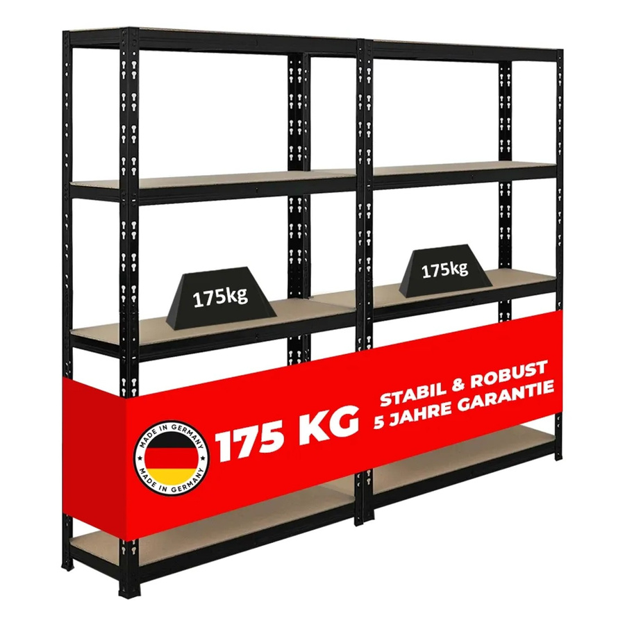 2er Set PROREGAL APOLLO Schwerlastregal aus Stahl in Schwarz, H x B x T: 150 x 90 x 30 cm - Bild 2