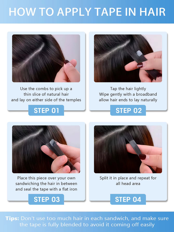 Boymia Mini-Tape-In-Haarverlängerungen, 10 Stück, 100 % Remy-Echthaar, Unisex - Bild 3