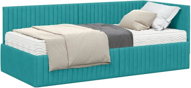 vidaXL Eckbettgestell mit Matratze und Kopfteil aus Samt in Türkis, B/T/H: 90 x 190 x 72 cm - Bild 1