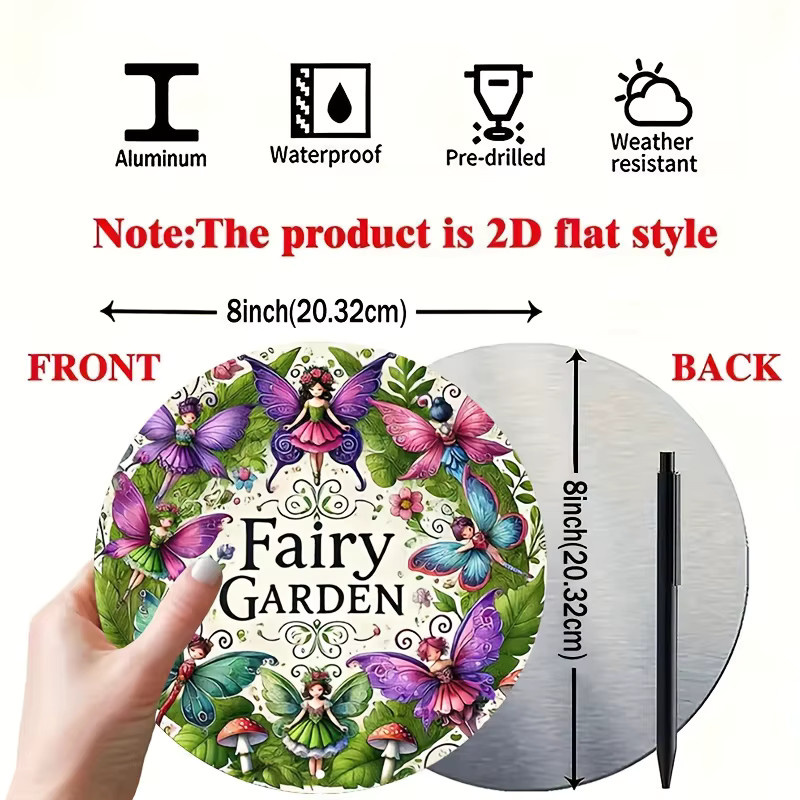 Potdemiel Aluminium-Wandkunst Fairy Garden mit Landfee, Schmetterlingen und Pilzen, rund, mehrfarbig, B/H: 20 x 20 cm - Bild 4