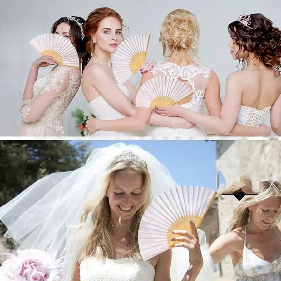 3er Set Faltbare Handfächer aus Bambus und Papier in Weiß für Hochzeiten und Feierlichkeiten - Bild 3