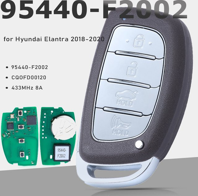 KEYECU Smart Keyless Remote Key 433,92 MHz 8A 4 Tasten Fob für Hyundai Elantra 2019 2020, Schwarz - Bild 1