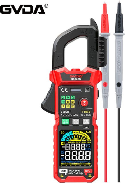 Gvda Digitales Stromzangenmultimeter mit True RMS, NCV, DC/AC Messung, Inrush-Strom und Temperaturmessung in Rot - Bild 1