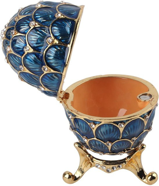 CosyHome Schmuckschatulle Osterei im Vintage-Stil aus Zinklegierung mit floralem Design in Blau - Bild 1
