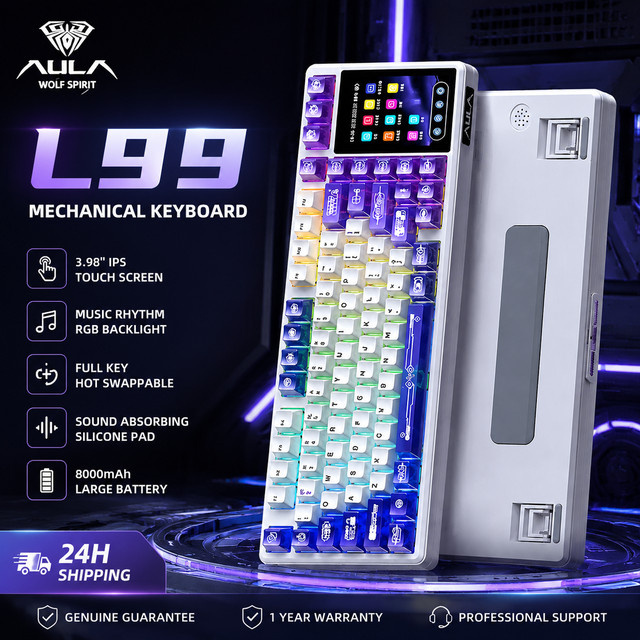 AULA L99 Mechanische Gaming-Tastatur mit intelligentem Bildschirm, Bluetooth und RGB-Beleuchtung in Weiß - Bild 1