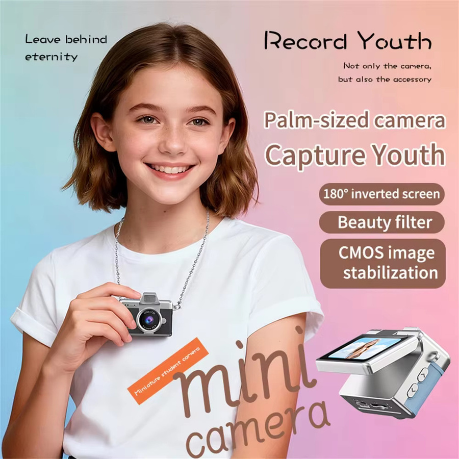 Ourlife Daumen-Schlüsselanhänger Mini Digitalkamera mit 1,47 Zoll Klappbildschirm, Retro CCD Videokamera in Braun - Bild 2