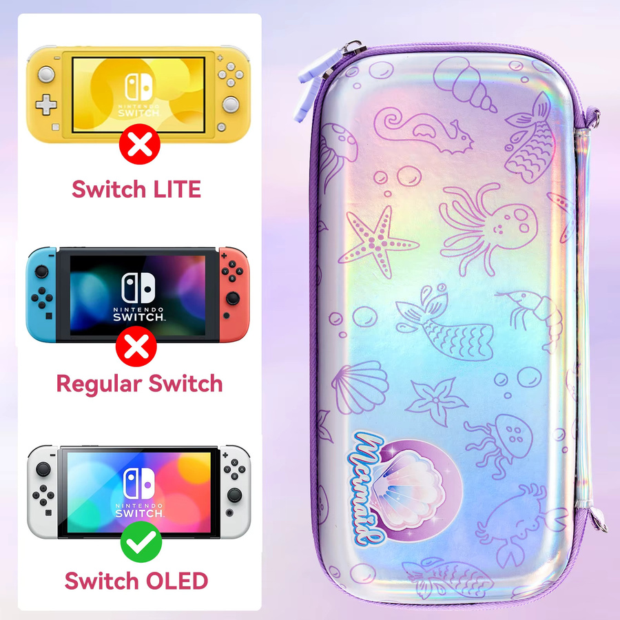 10-in-1 Meerjungfrau Zubehör-Set für Nintendo Switch OLED inklusive Tragetasche, TPU-Abdeckung und Displayschutzfolie in Schwarz - Bild 4