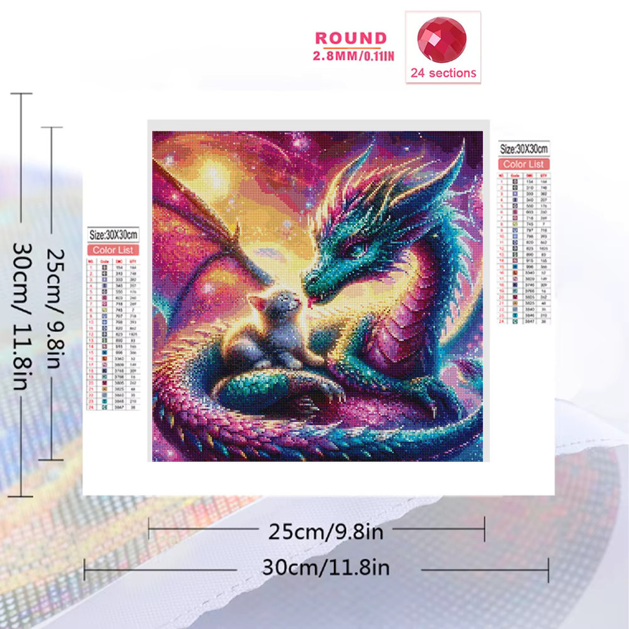 EverShine Diamant-Mosaik Wanddekoration Drache und Katze als quadratisches Strass-Bild in Mehrfarbig - Bild 2