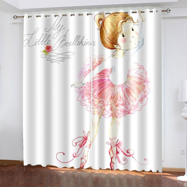 Super Six Schwanen-Fenstervorhang mit Cartoon-Ballerina-Druck, 2er-Set, Schwarz-Weiß, semi-transparent, Breite: 100 cm, Höhe: 160 cm - Bild 1