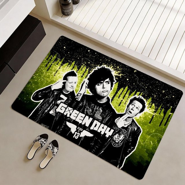 G-Green D-Day Band Bodenmatte aus weichem Flanell in Schwarz, rutschfeste und verdickte rechteckige Fußmatte für dein Wohnzimmer - Bild 1