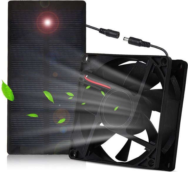 Solarbetriebener Outdoor-Camping-Ventilator mit Solarpanel, 3000 U/min, IP65, Schwarz - Bild 1