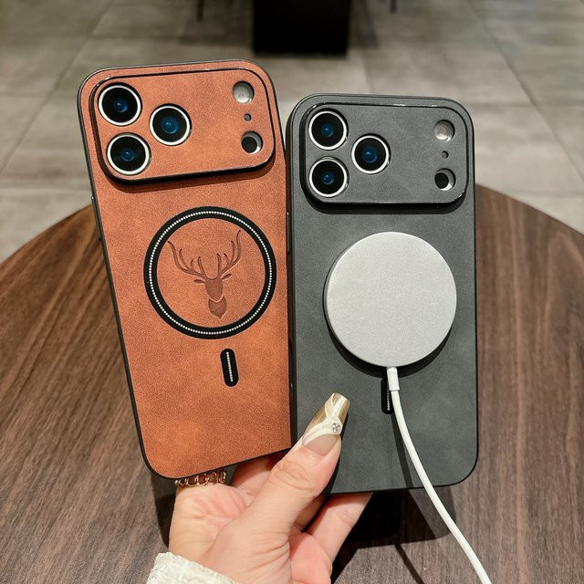 MagSafe Magnetische Leder Schutzhülle mit Hirschkopf-Design für iPhone 11 bis iPhone 17 Pro Max, Farbe: Rot - Bild 1