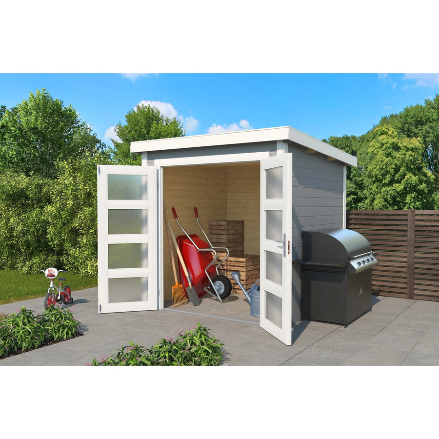 Lasita Holz-Gartenhaus Zambezi 1 Flachdach in Lichtgrau mit modernem Design B/H/T: 220 x 210,9 x 224,6 cm - Bild 2