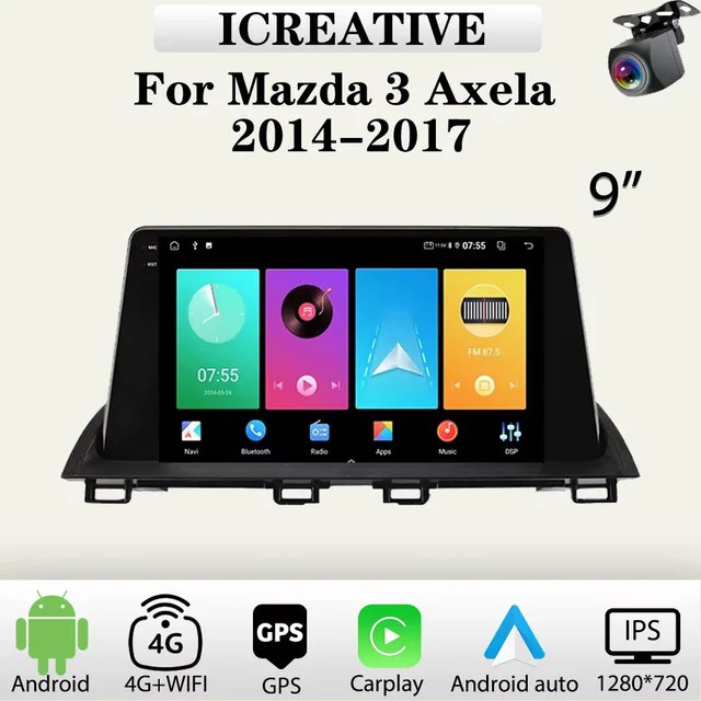 Icreative Android Autoradio mit Navigation, GPS und WLAN für Mazda 3 Axela 2014-2017, Multimedia Carplay Player, Schwarz - Bild 1