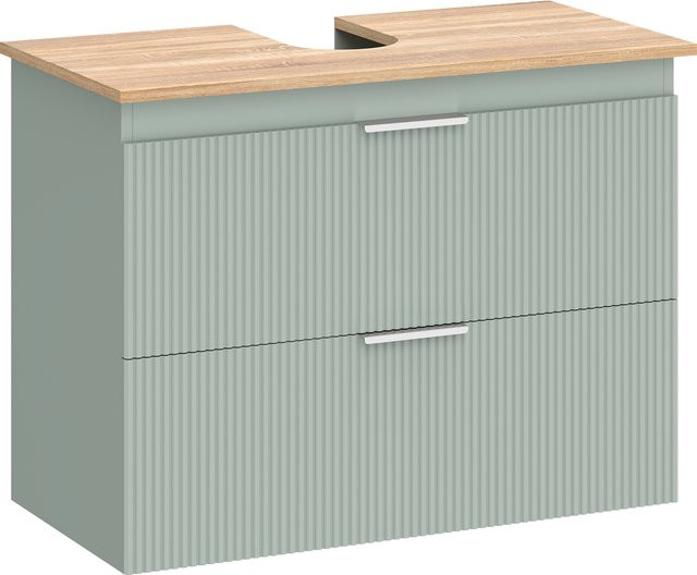HOMCOM Waschbeckenunterschrank in Grün und Holzoptik mit 2 Schubladen, moderner Badunterschrank, B/T/H: 80 x 40 x 60 cm - Bild 1