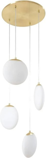 Lucande Pendelleuchte Lunelle 10040130 Modern aus Glas und Eisen, 4-flammig, Weiß/Messing, G9 - Bild 1