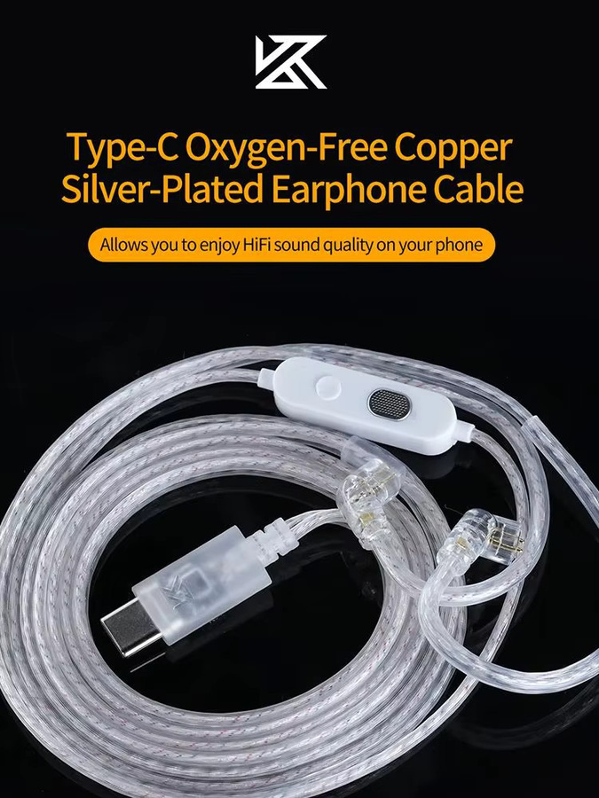 KZ Kopfhörer-Ersatzkabel mit USB-C Anschluss, versilbertes OFC-Material, 2-polig, optional mit Mikrofon für HiFi-Sound-Upgrade - Bild 4