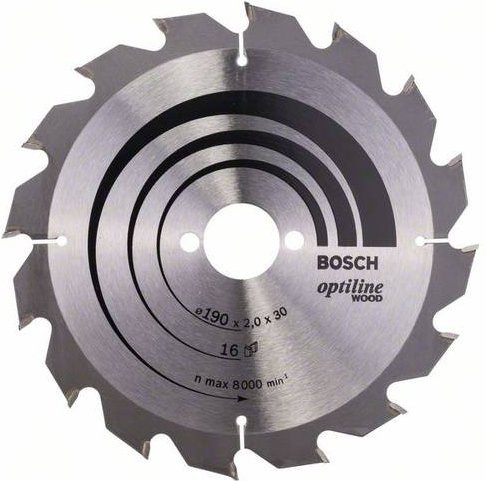 Bosch Optiline Wood Kreissägeblatt für Holz mit 16 Zähnen, Durchmesser: 190 mm, Bohrung: 30 mm, Breite: 2 mm - Bild 1