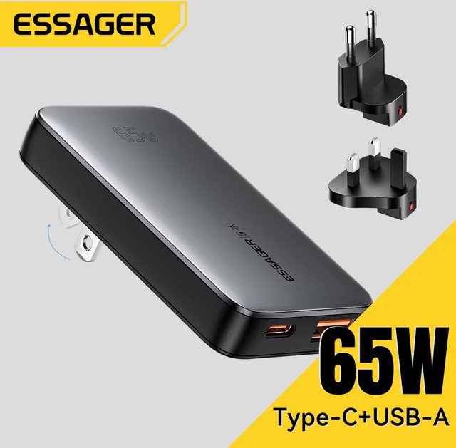 Essager 65 W GaN Reiseladegerät mit Quick Charge 4.0 PD3.0 PPS und USB-C für iPhone, Samsung und MacBook - Bild 1