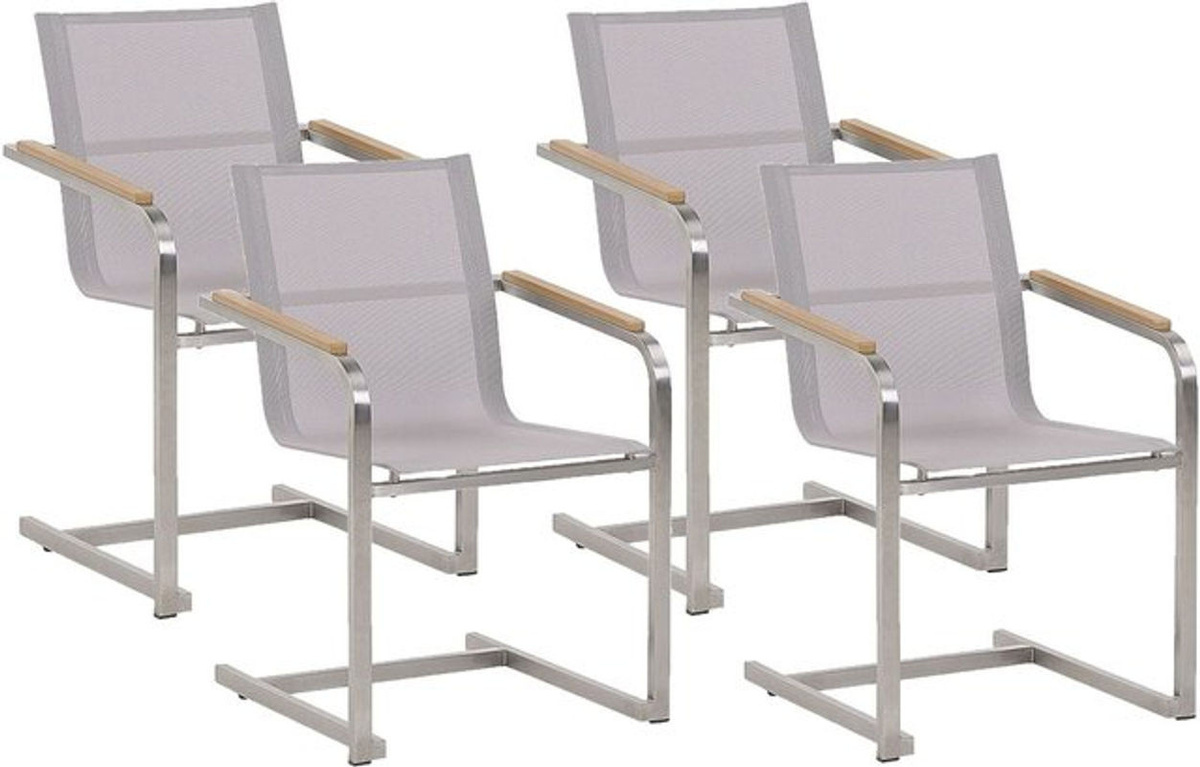 Beliani Gartenstuhl Set Beige aus Edelstahl mit Textilbespannung für Terrasse und Garten - Bild 1