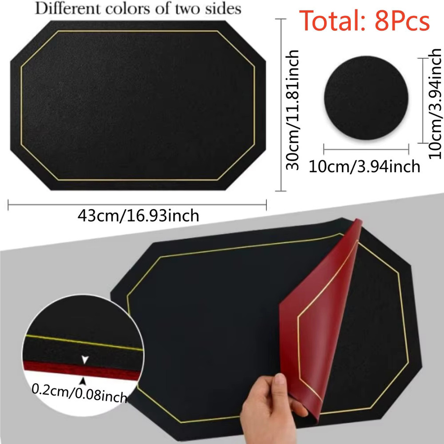 Leeseph Set aus Tischsets und Untersetzern aus Kunstleder, mehrfarbig, hitzebeständig und rutschfest, B/T: 43 x 30 cm - Bild 2