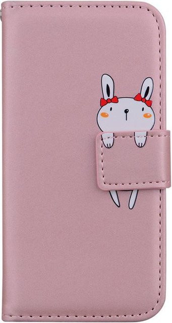 Apple Lederhülle mit Cartoon-Tier-Design für iPhone 16, iPhone 15 Plus, iPhone 14, iPhone 13 und iPhone XR in Rose Gold und Pink - Bild 1