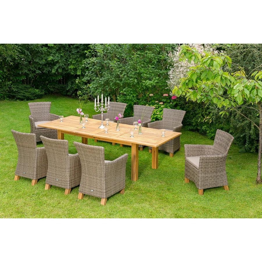 Merxx Gartenmöbelset Toskana 17-teilig aus Aluminium und geöltem Akazienholz in Beige mit ausziehbarem Doppel-Gartentisch B/T/H: 180 x 100 x 76 cm bis 260 x 100 x 76 cm - Bild 3
