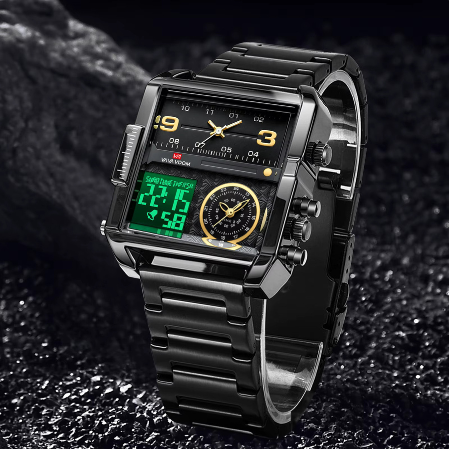 VA VA VOOM Digitaluhr, Edelstahl, Gold, Schwarz, Eckig, Quarz, Herren - Bild 2