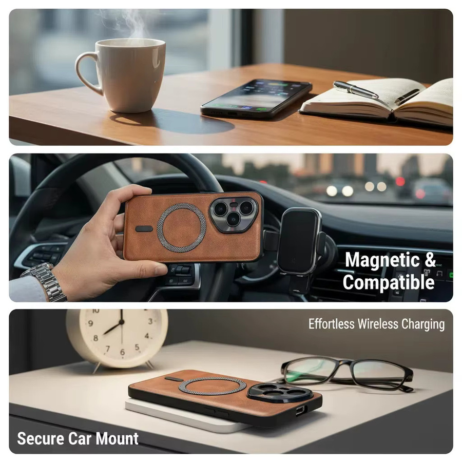 Magnetische PU-Leder Schutzhülle für Honor 400 Pro und Honor 400 mit Kameraschutz und Stoßfestigkeit von Fundas in Grün und Braun - Bild 3