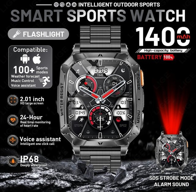LIGE Smartwatch, Schwarz, Herren, IP68 Wasserdicht - Bild 1