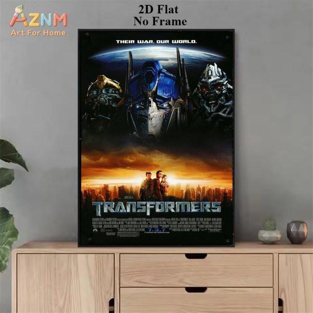AZNM Transformers 2007 Filmplakat Rahmenlose Leinwand Wandkunst mit Optimus Prime, Bumblebee und Megatron in Multicolour - Bild 1