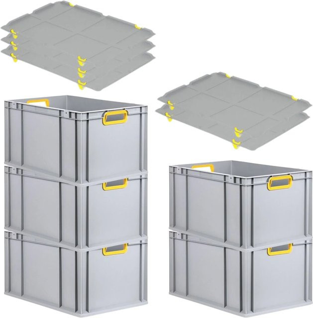 PROREGAL Spar Set 5x Eurobox Nextgen Color mit Auflagedeckel und Schiebeschnappverschlüssen, Farbe Gelb, H x B x T: 32 x 40 x 60 cm - Bild 1