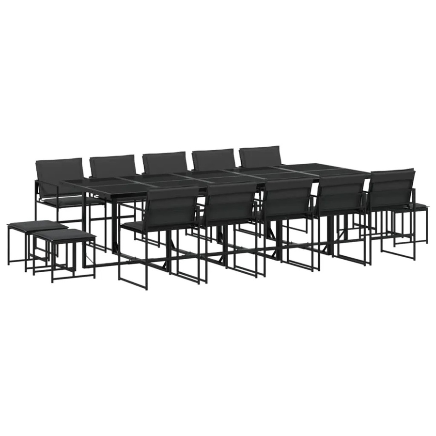 vidaXL 15-tlg Garten-Essgruppe mit Kissen in Schwarz aus Textilene und gehärtetem Glas - Bild 2
