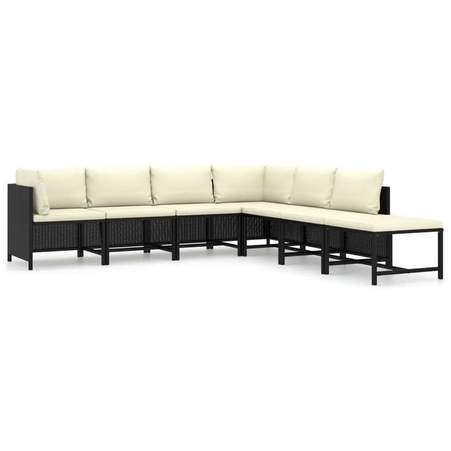 vidaXL 7-tlg Garten-Lounge-Set Modell 8 aus Poly Rattan in Schwarz mit Kissen und Fußhocker - Bild 2