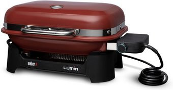Weber LUMIN Compact Elektrogrill in Dunkelrot mit 2,2 kW Leistung und Grillfläche von 42 x 28 cm