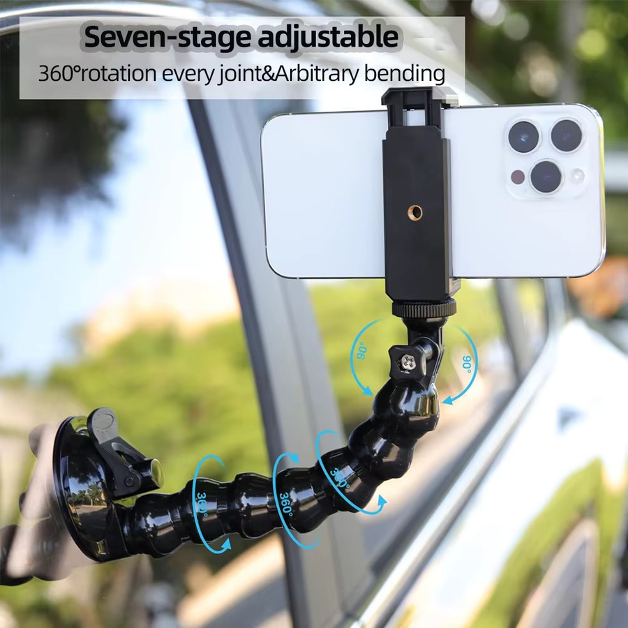 EXSKOF Flexible Saugnapf Schwanenhals Halterung in Schwarz für GoPro, Insta360, DJI Osmo Action und andere Action Cameras - Bild 4