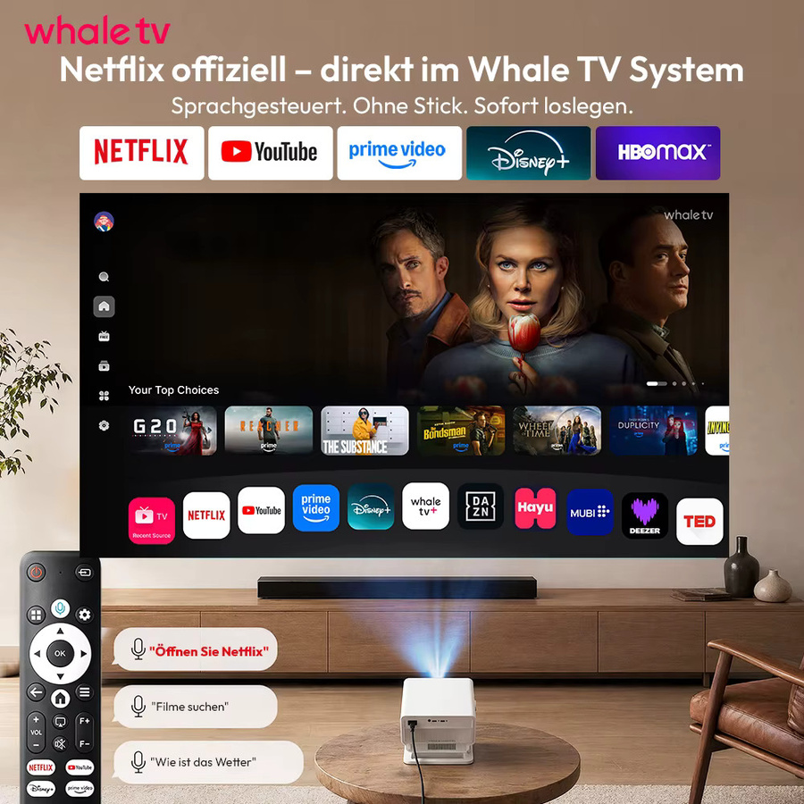 XGODY N8 Beamer mit Native 1080P Full HD, 1200 ANSI, Autofokus, Trapezkorrektur, Netflix, Kurzstrecke Heimkino und WiFi6 in Weiß - Bild 2