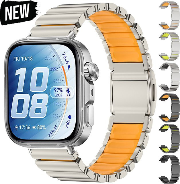 CAOWTAN Uhrenarmband, Silikon, Edelstahl, Silber, Unisex - Bild 1