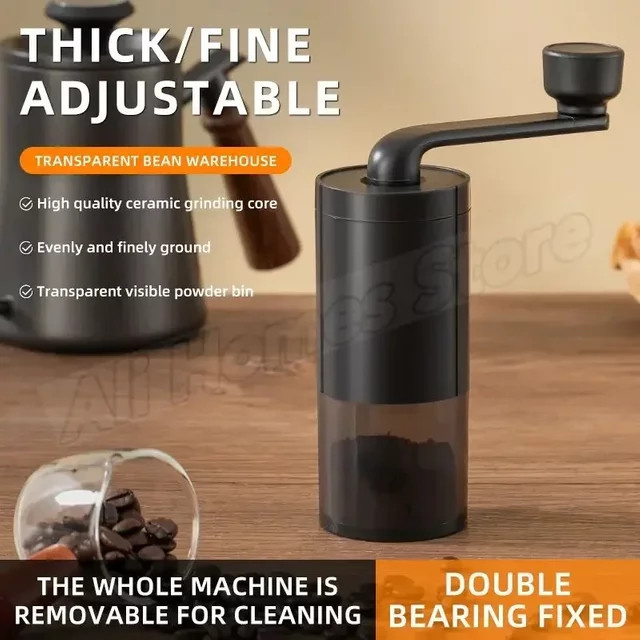 Manuelle XMSJ Kaffeemühle mit verstellbarem Keramikmahlwerk und Doppel-Handkurbel für Kaffeebohnen in Schwarz oder Weiß - Bild 1
