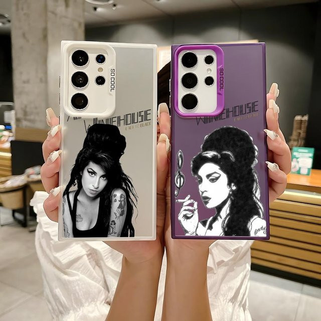 Silberne Amy Winehouse Handyhülle aus Silikon für Samsung Galaxy S25 Edge S24 S23 S22 S21 S20 Ultra - Bild 1