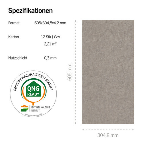 STARCLIC Vinylboden STONE 4.2 Mykonos in Grau mit Steinoptik, Breite: 30,48 cm, Länge: 60,5 cm, Höhe: 0,42 cm - Bild 3