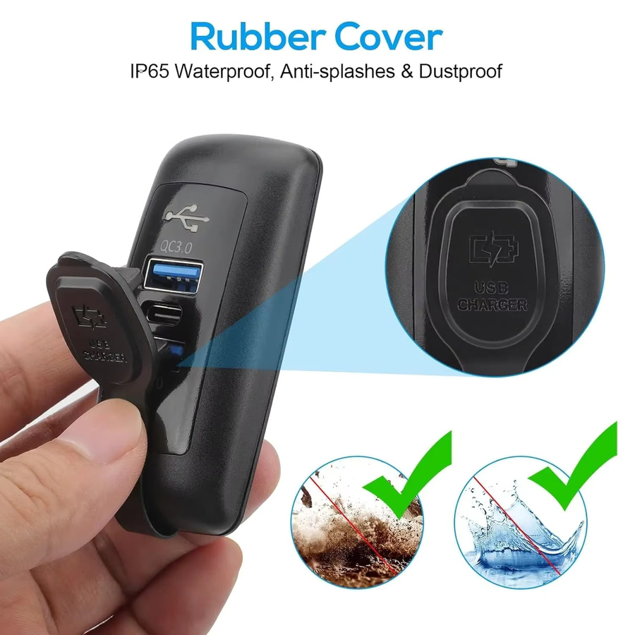 Kankeirr 3-Ports USB-Steckdose mit Dual QC3.0 und PD3.0 Schnellladegerät für Auto, Bus und RV, Schwarz, Wasserdichtes Steckdosenpanel für 12V/24V - Bild 2
