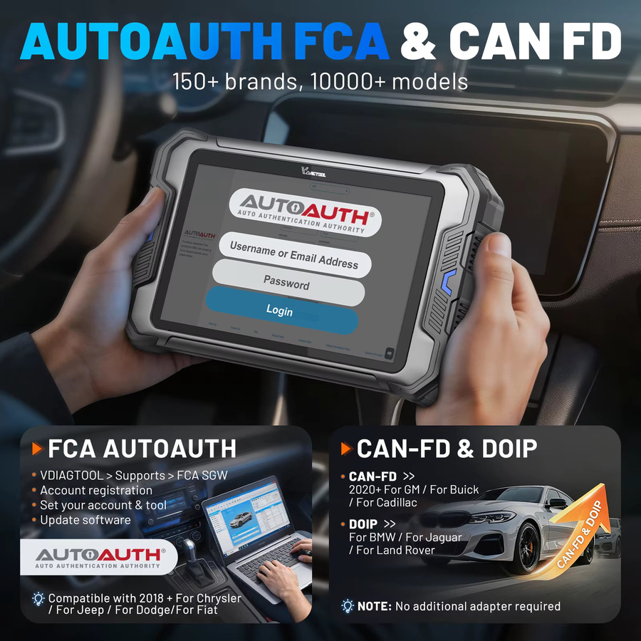 VDIAGTOOL VD80BT LITE 8 Zoll Auto-Diagnosegerät in Schwarz mit bidirektionalem OBD2-Scanner, ECU-Codierung und 28 Reset-Funktionen für FCA, CAN FD und DOIP - Bild 5