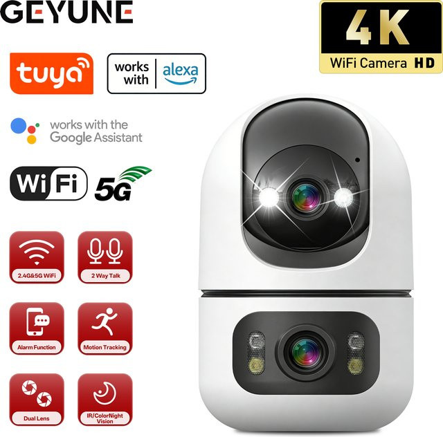 Tuya 5G WLAN Dual-Objektiv-Kamera für Innenräume, 4K 8MP Heim- und Haustierkamera mit Auto-Tracking, Babymonitor und Farbnachtsicht, Weiß - Bild 1