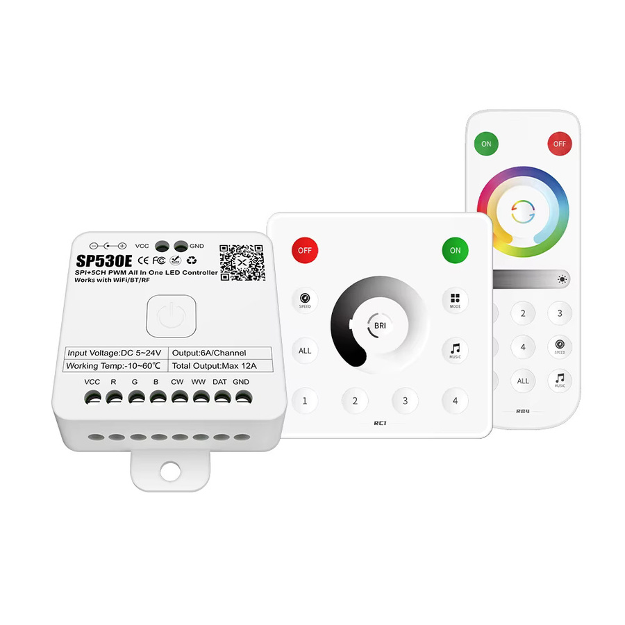 MJJC LED-Controller SP530E mit Wifi, Bluetooth und RF für WS2812B, WS2811 und SK6812 LED-Streifen, kompatibel mit Alexa und Google Home, 5V 12V 24V 5CH Multicolor - Bild 6