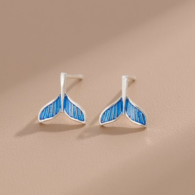 GaGa-Duck Ohrstecker, 925 Silber, blaue Meerjungfrauenfischschwanz-Ohrringe - Bild 1