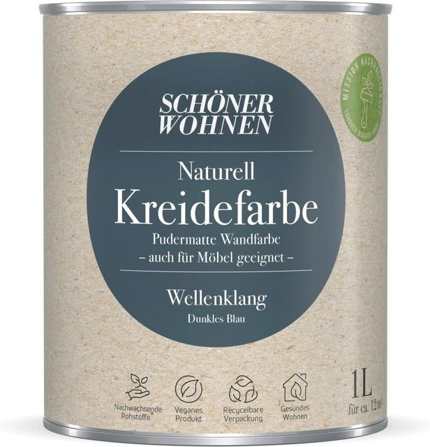 Schöner Wohnen Kreidefarbe Naturell Wellenklang in Weiß und Blau - Bild 1