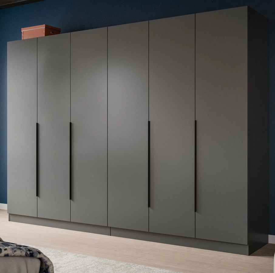 6-türiger Kleiderschrank Swan in Grau mit Innenausstattung, Höhe: 240 cm, Breite: 181 cm - Bild 1
